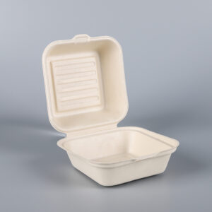 6"*6" Sugarcane Pulp Bagasse Hamburger Container / Clamshell / Box1