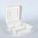 9″*9″ 3-Compartment Bagasse Clamshell