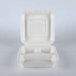 9″*9″ 3-Compartment Bagasse Clamshell