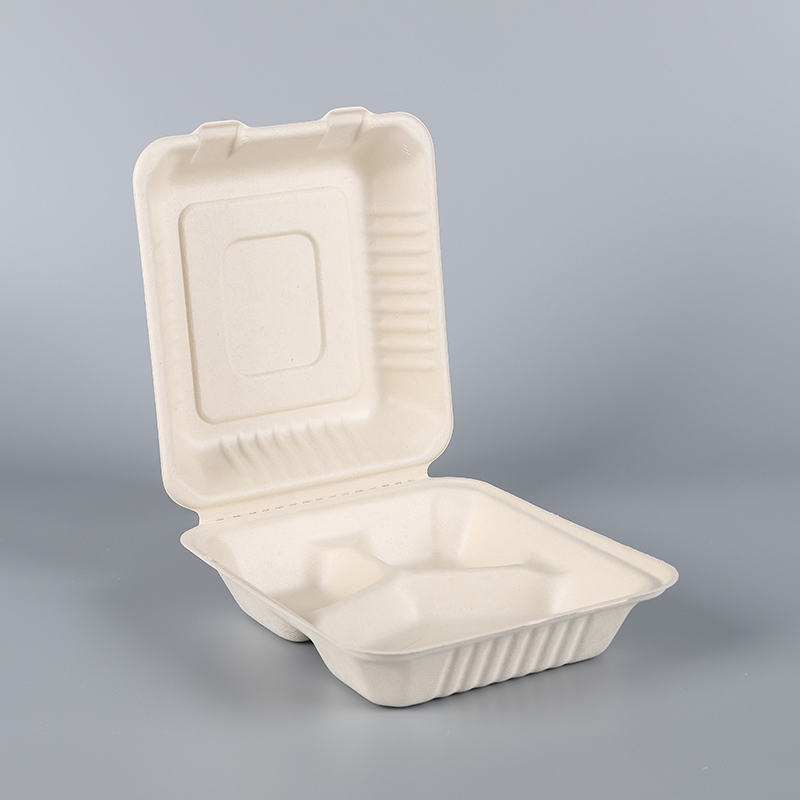 8″*8″ 3-Compartment Bagasse Clamshell