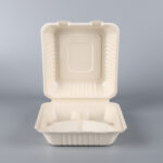 8″*8″ 3-Compartment Bagasse Clamshell