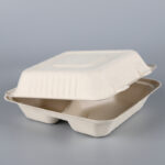 8″*8″ 3-Compartment Bagasse Clamshell