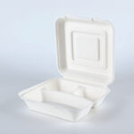 9″*9″ 3-Compartment Bagasse Clamshell