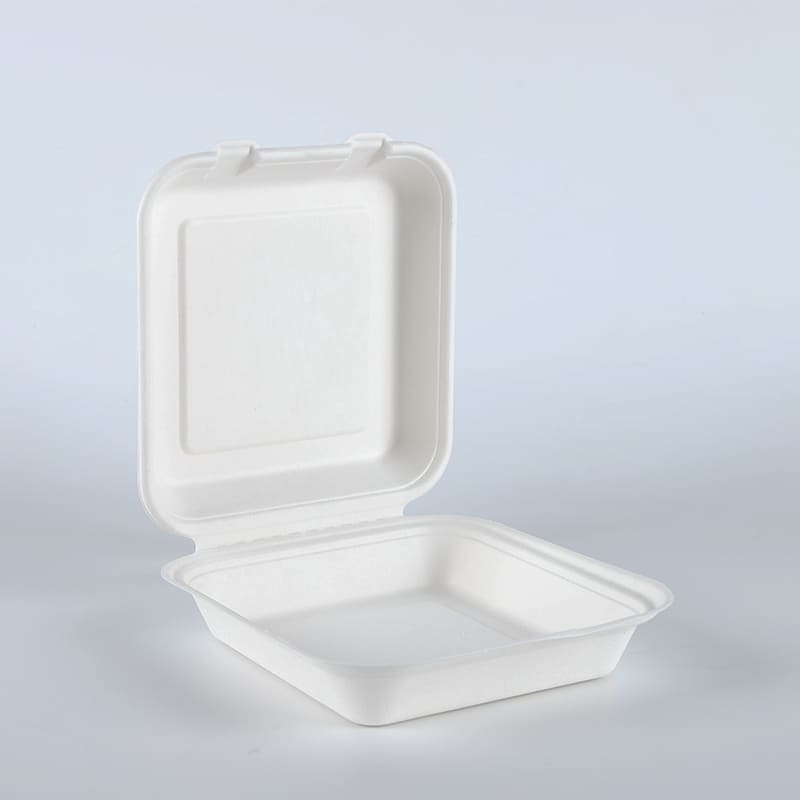 8″*8″ Sugarcane Bagasse Pulp Clamshell