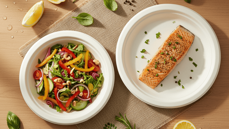 A stack of clean, white bagasse plates ready for use