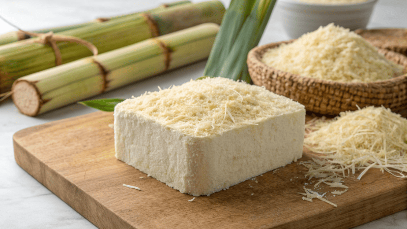 Raw sugarcane bagasse pulp before being molded