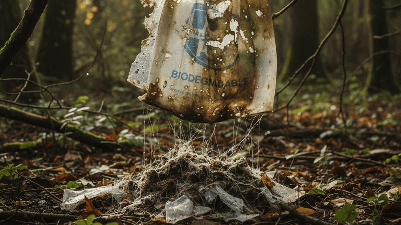 A plastic bag slowly breaking down in nature over many years