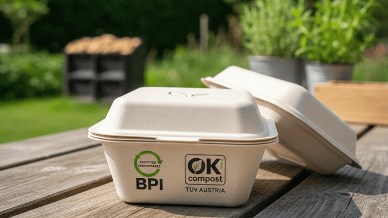BPI and OK Compost certification logos on a product