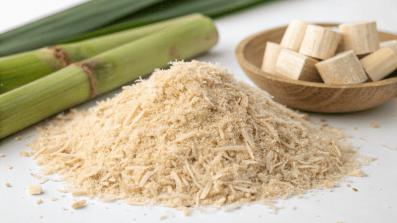 Sugarcane stalks being harvested in a field