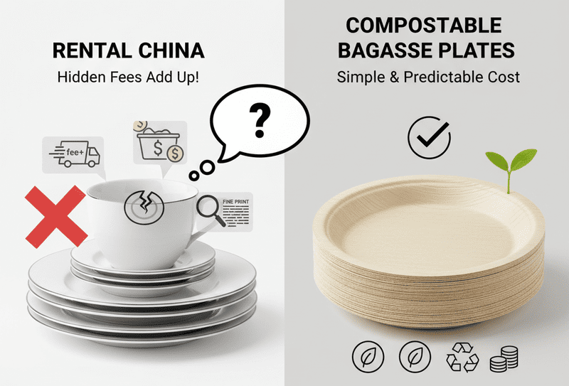 A cost comparison chart for rental vs. compostable tableware