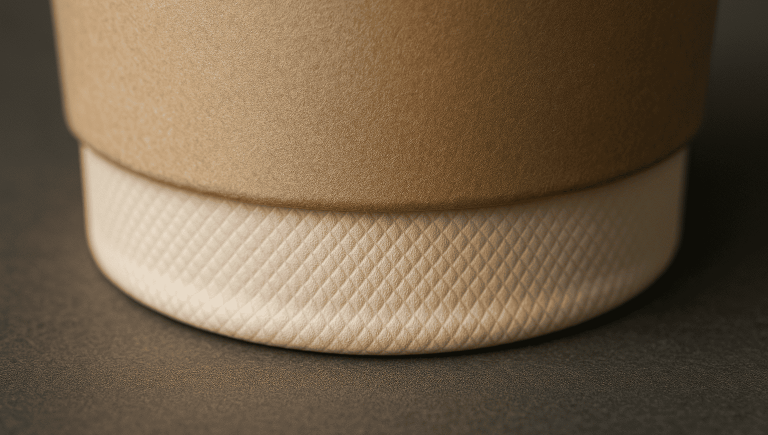 A close-up of the knurled bottom seal on a paper cup