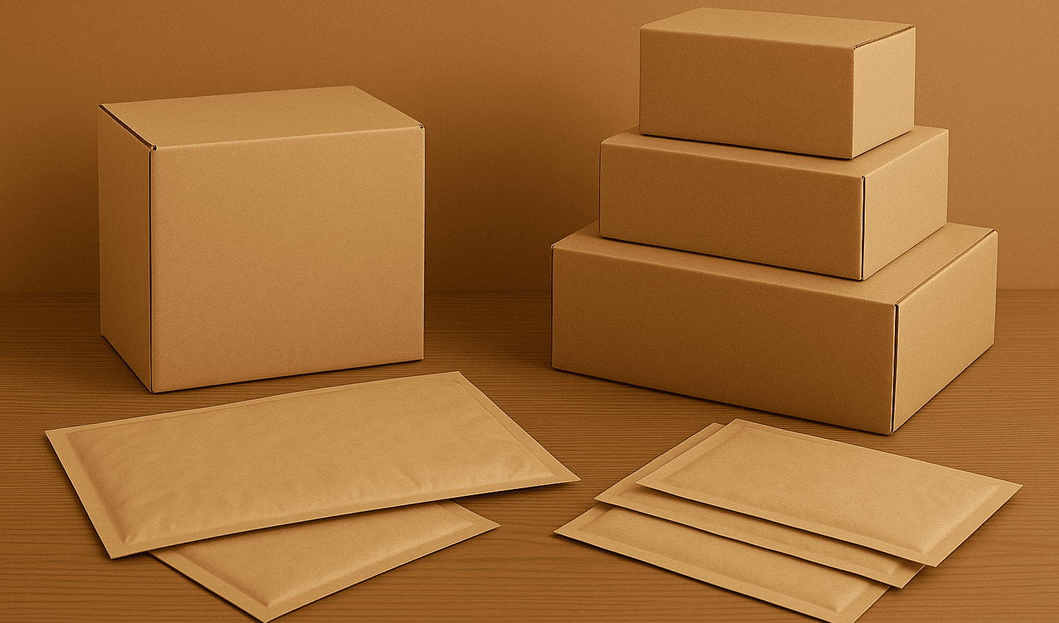 Cardboard boxes and paper mailers ready for shipping