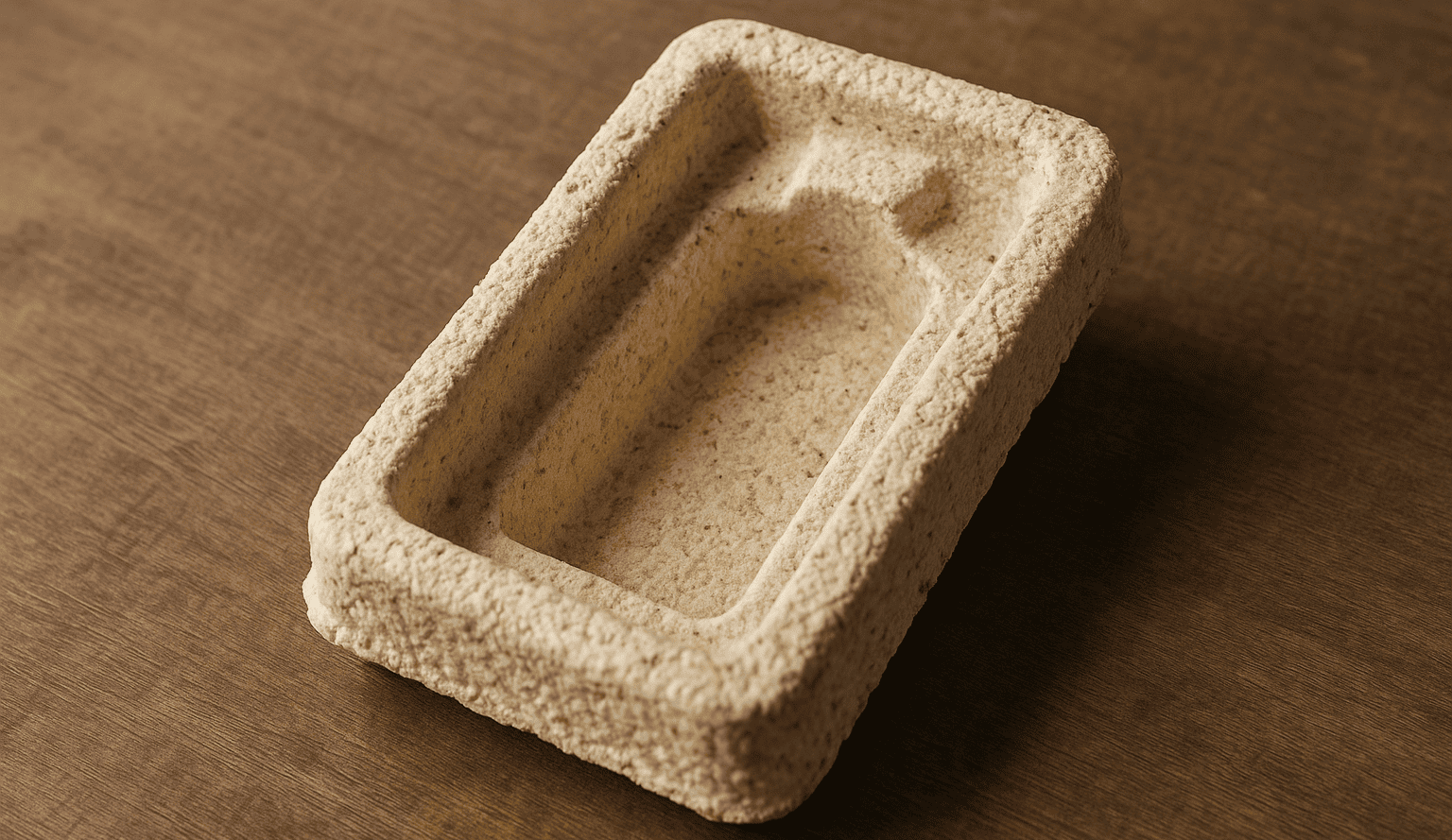 Protective packaging made from mycelium, shaped to hold a product