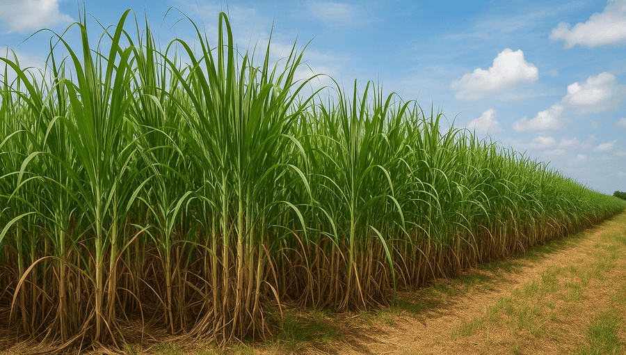 Sugarcane stalks being processed